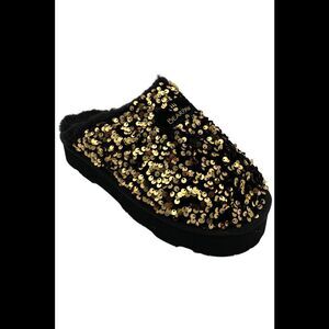BEARPAW Women's Portia Sequined Mule Black Gold - Medium